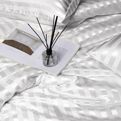 Damier Bettwäsche Set 220x240cm Weiß Satin Glanz 3-teilig
