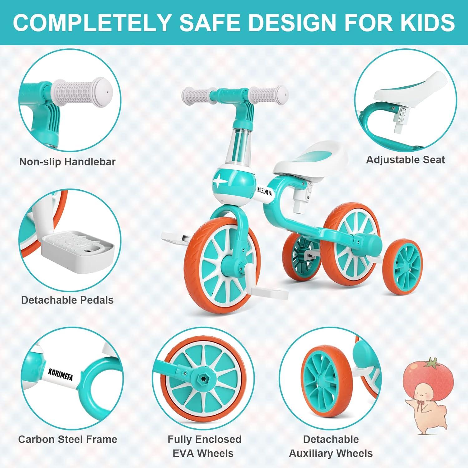 Laufrad Kinder 4 in 1 Dreirad Lauffahrrad Grün