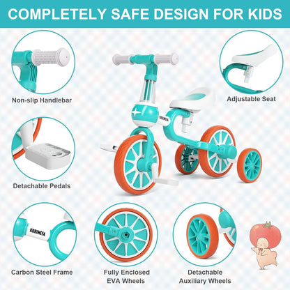 Laufrad Kinder 4 in 1 Dreirad Lauffahrrad Grün