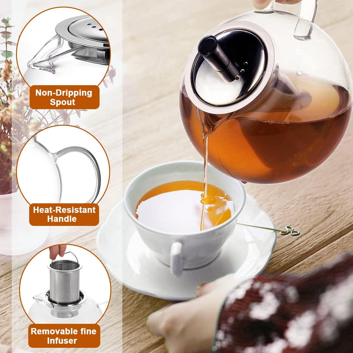 Teekanne Glas mit Siebeinsatz 1500ml Hitzebeständig Spülmaschinenfest