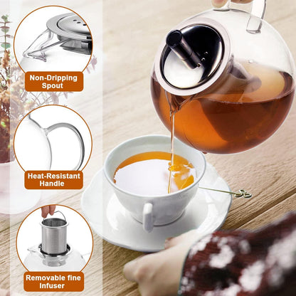 Teekanne Glas mit Siebeinsatz 1500ml Hitzebeständig Spülmaschinenfest