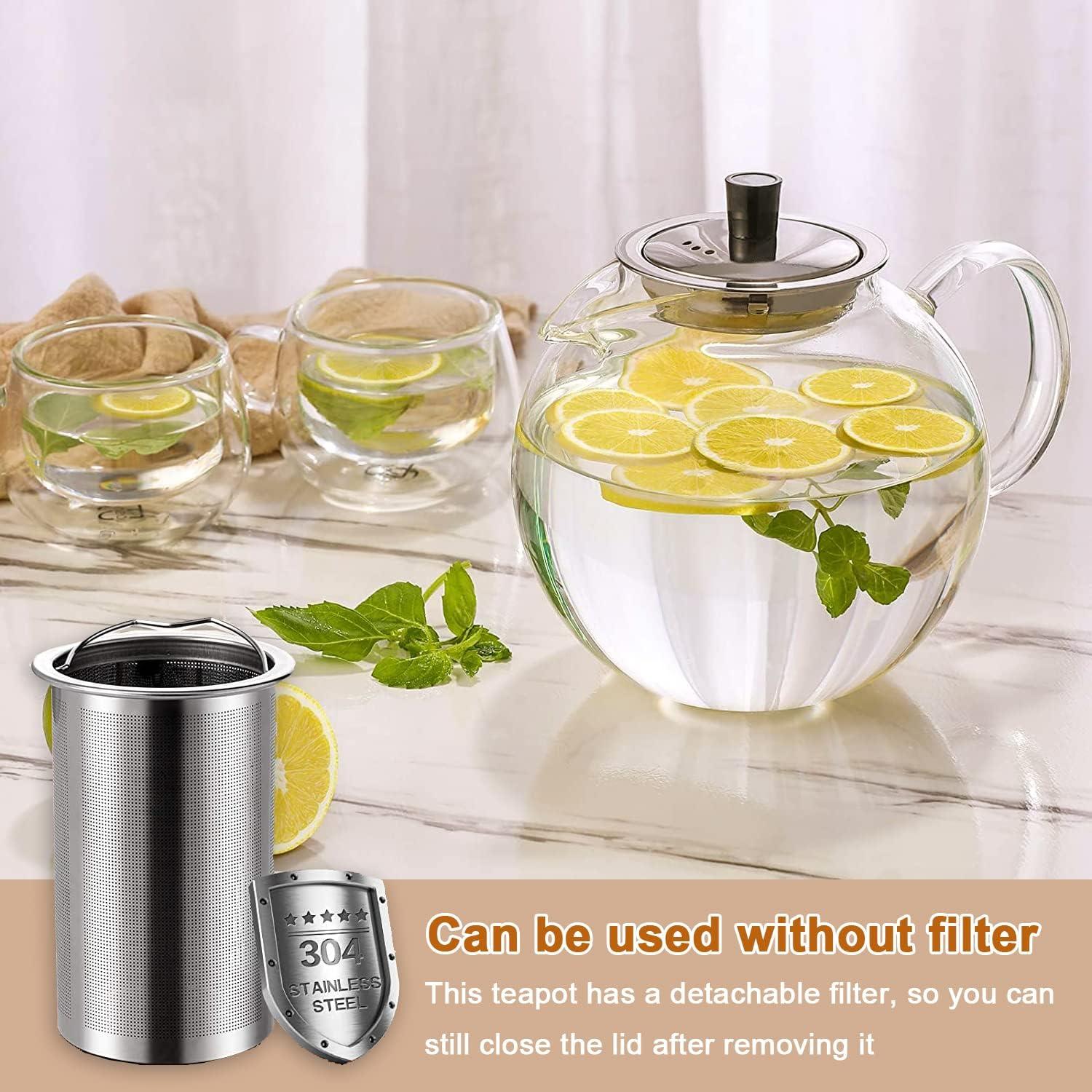 Teekanne Glas 1500ml mit Siebeinsatz Hitzebeständig Spülmaschinenfest