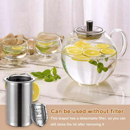 Teekanne Glas 1500ml mit Siebeinsatz Hitzebeständig Spülmaschinenfest