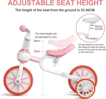 4 in 1 Laufräder Laufrad Kinderdreirad Lauffahrrad Rosa 1-4 Jahre