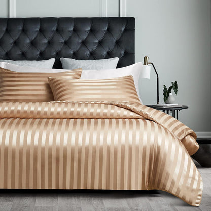 Damier Bettwäsche-Set 200x220cm Beige Satin Glanz 3-teilig