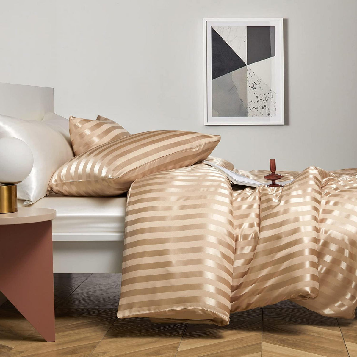 Damier Bettwäsche-Set 200x220cm Beige Satin Glanz 3-teilig