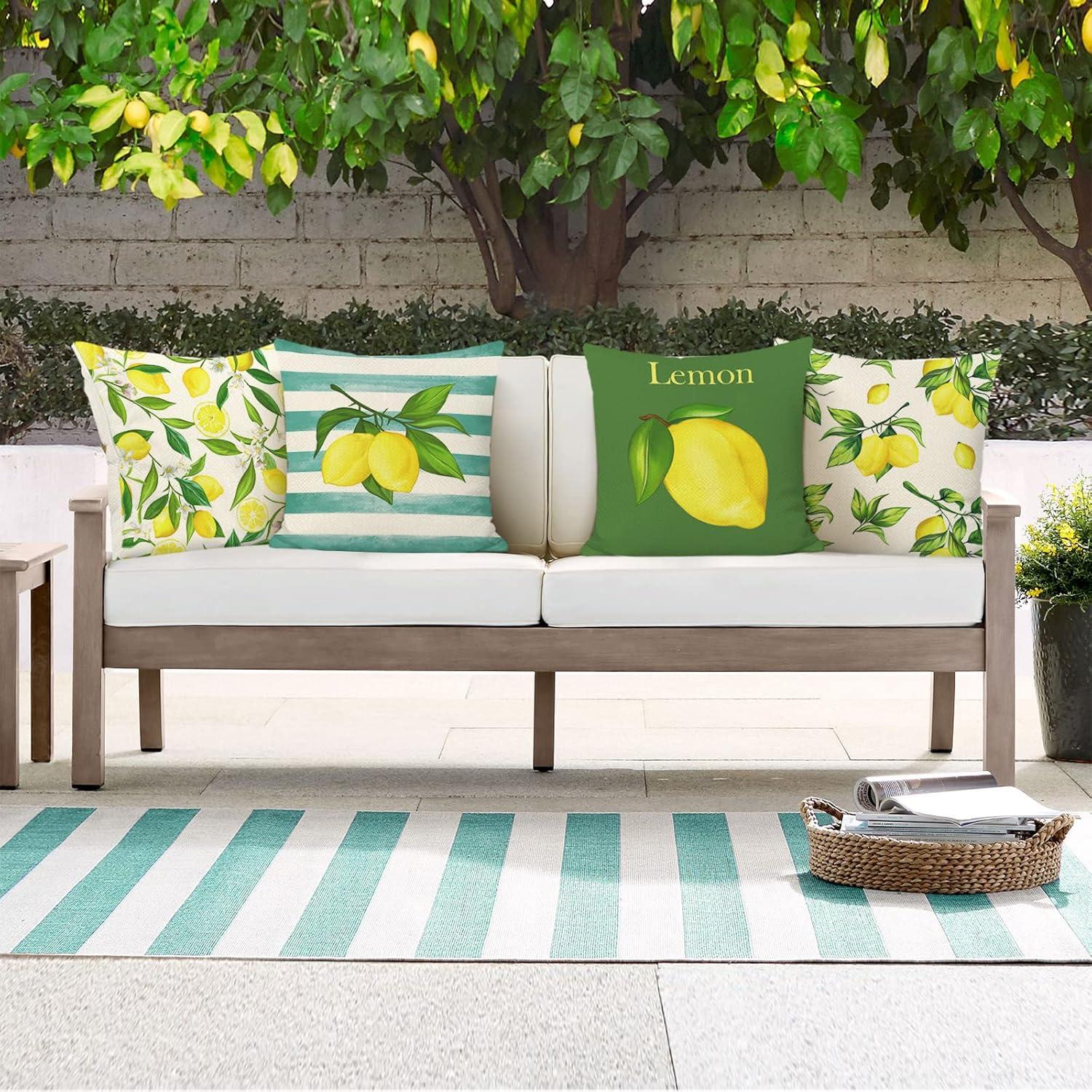 4er Set Kissenbezüge Zitrone 45x45cm Gelb Grün Polyester