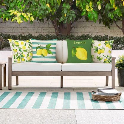 4er Set Kissenbezüge Zitrone 45x45cm Gelb Grün Polyester
