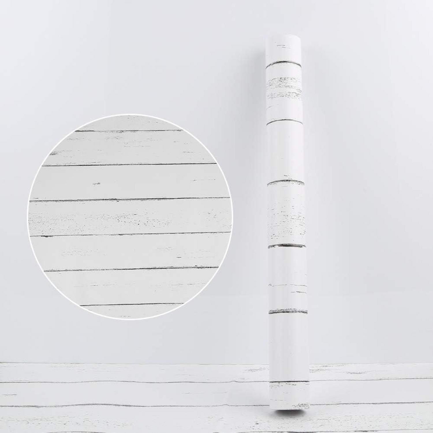 Weiße Selbstklebende Holz Tapete 44.5x1000cm für Wohnzimmer Küche