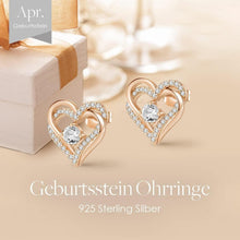 Damen Ohrringe 925 Sterling Silber Herz Geburtsstein
