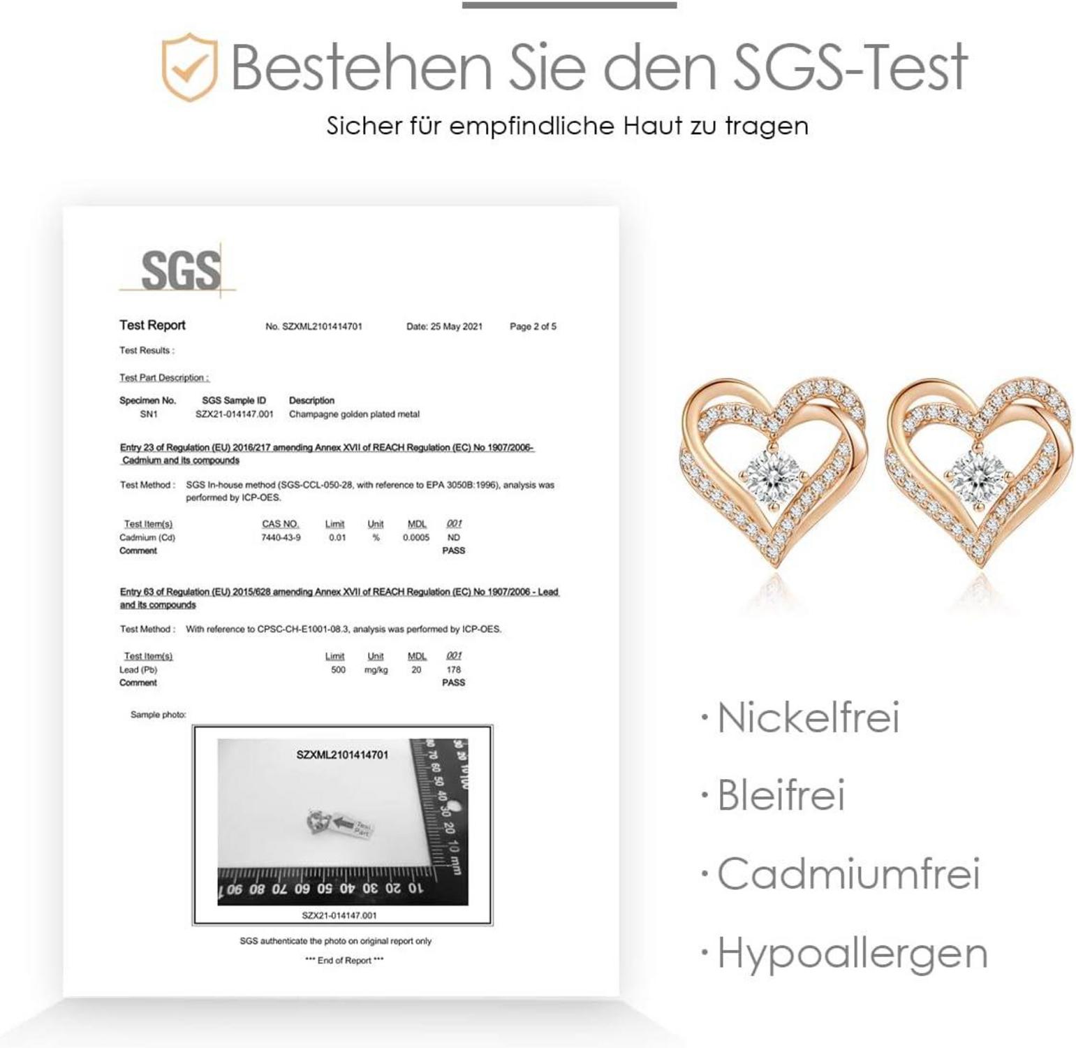 925 Sterling Silber Rosegold Herz Geburtsstein Ohrstecker