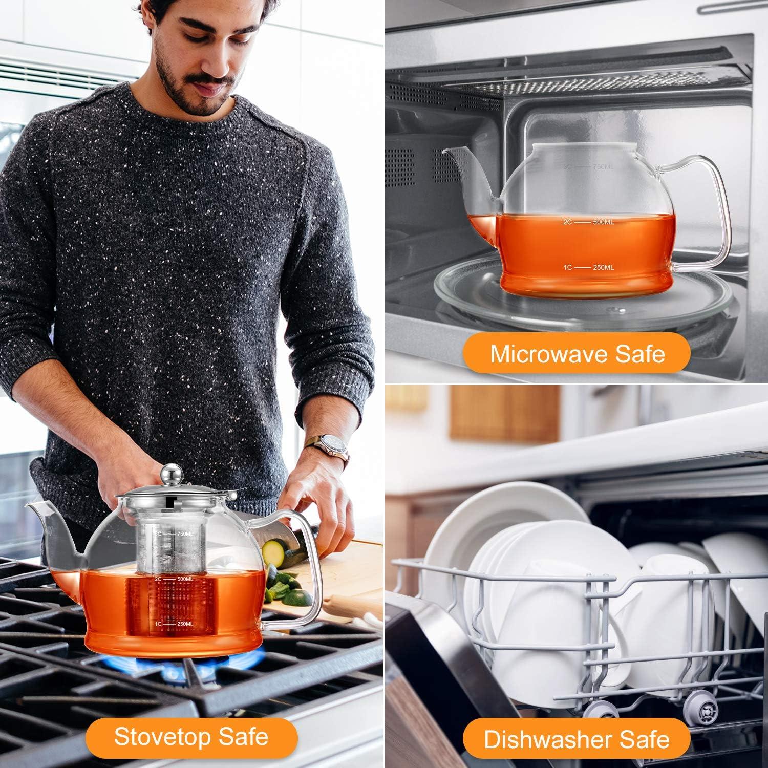 Teekanne 0.8L mit Siebeinsatz Borosilikatglas Hitzebeständig