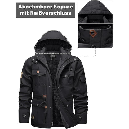 Herren Winterjacke Fleecegefüttert Cargotasche Grau