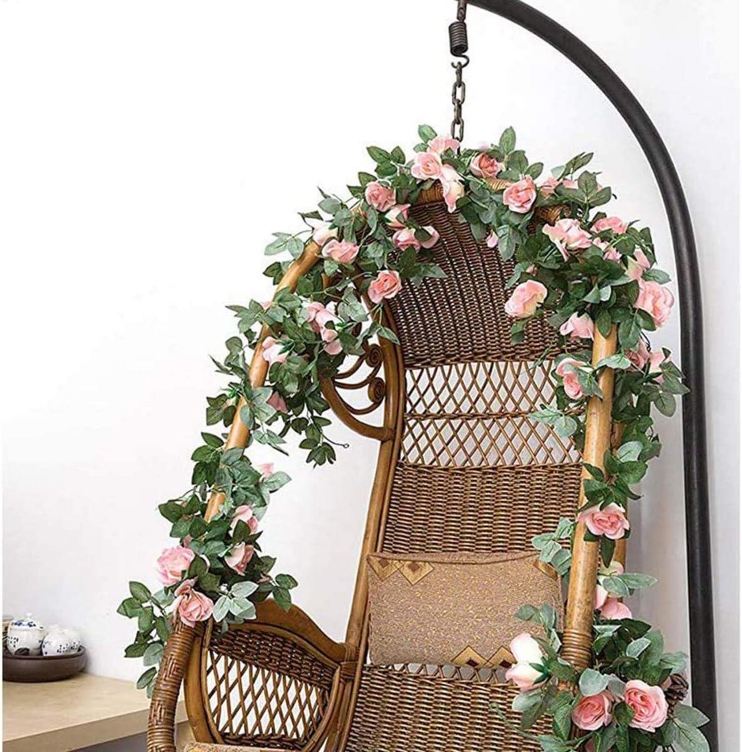 Künstliche Rose Rebe Blumen Girlande Hochzeit Dekor Weiß 16 Blumen