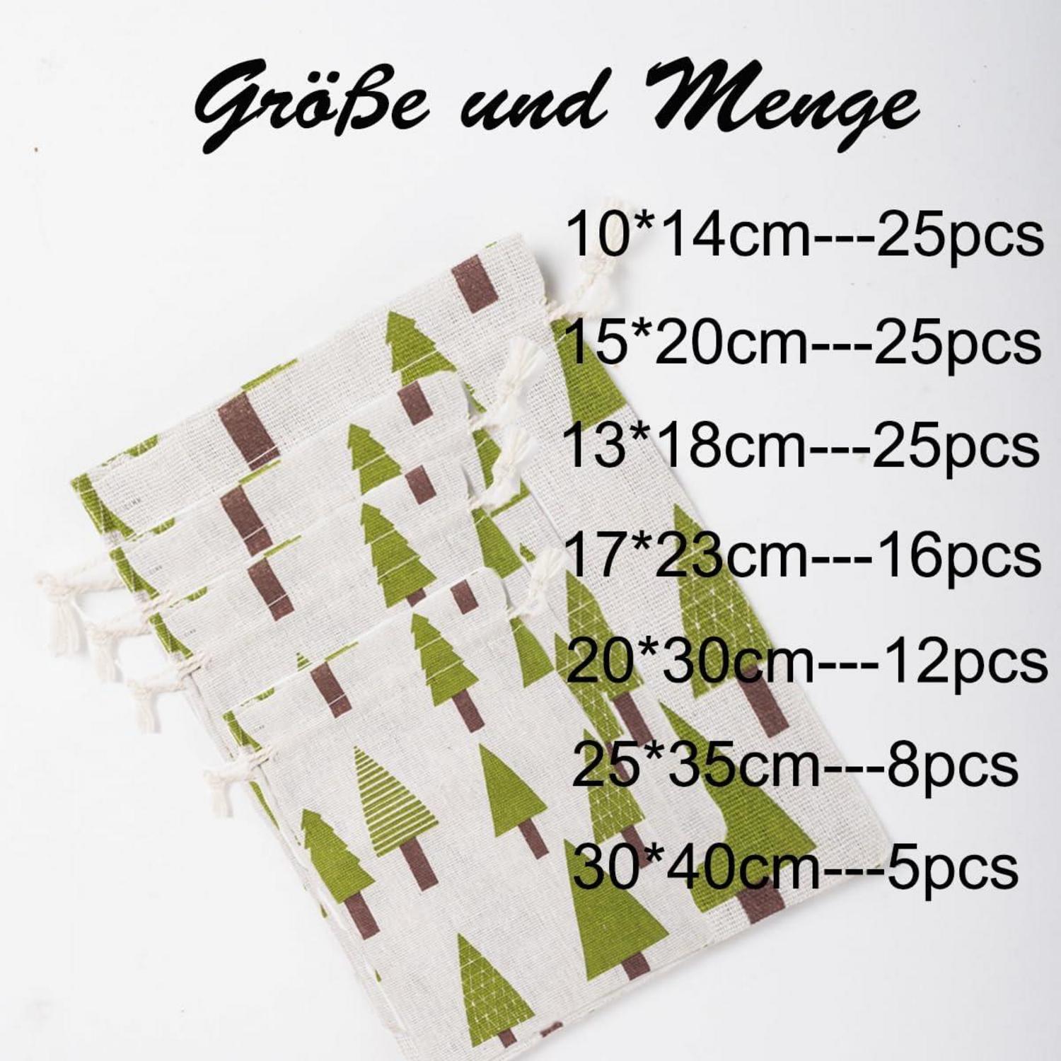 12x Baumwollsäckchen Weihnachtsmotiv Geschenksäckchen