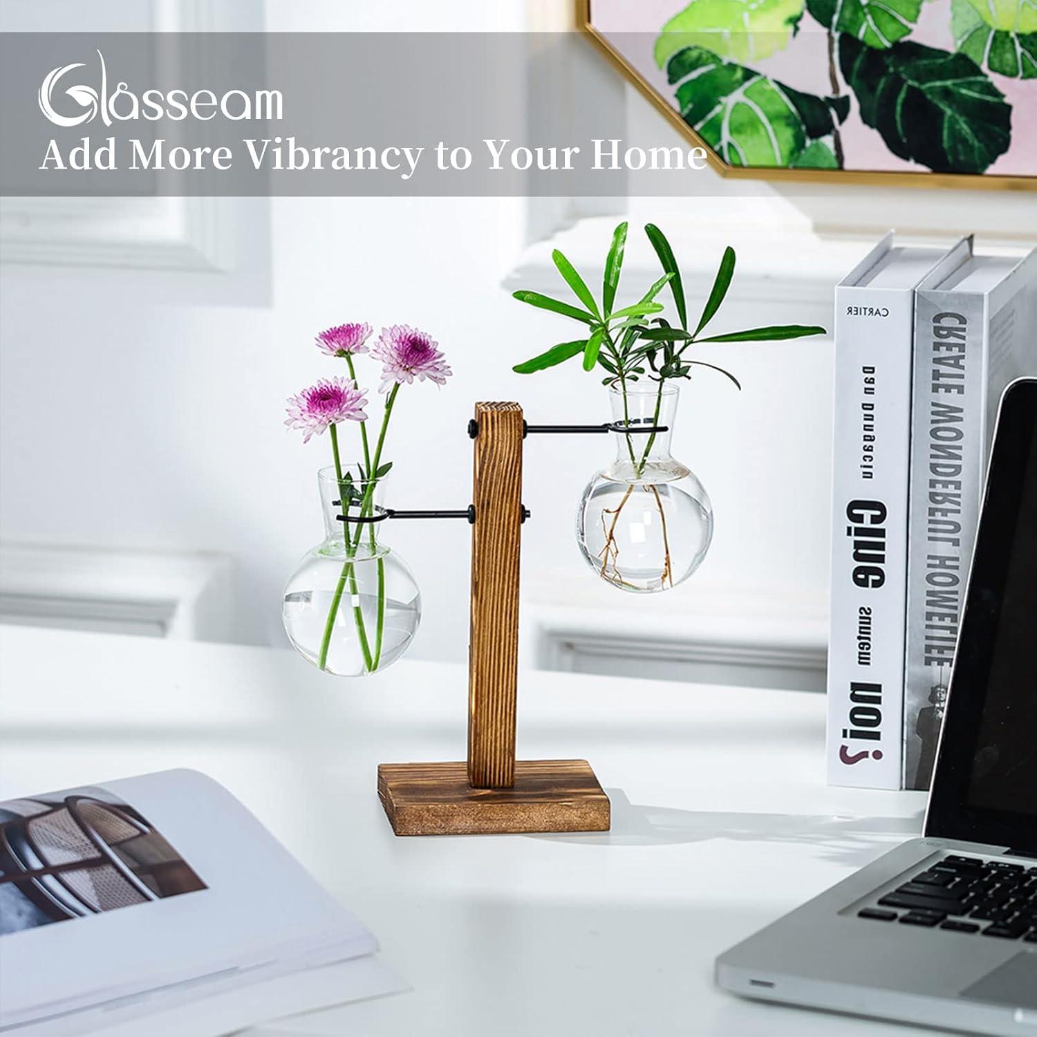 Vermehrungsstation Holzregal Vintage Avocado Glas Vasen Blumen Eichel