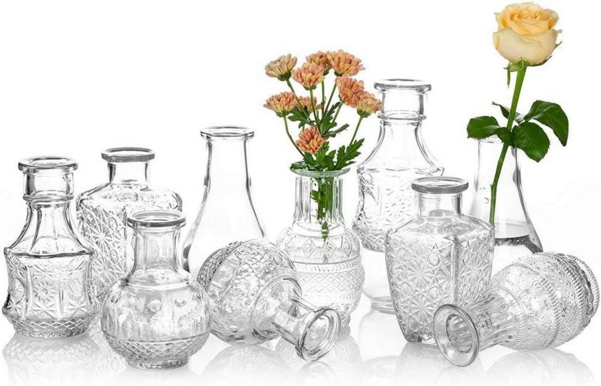 Vintage Glasvase 5er-Set Blumen Bud Mini-Erbsenvase Deko Hochzeit Klar