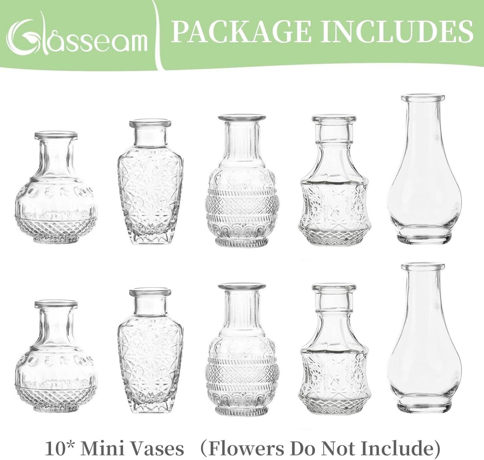 Klare Vintage Glasvase 5er-Set für Blumen und Tischdekoration