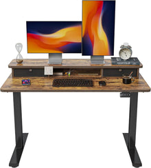 FEZIBO Elektrischer Stehtisch Doppelschublade 120 x 60 cm Rustikal
