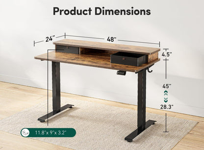 FEZIBO Elektrischer Stehtisch Doppelschublade 120 x 60 cm Rustikal