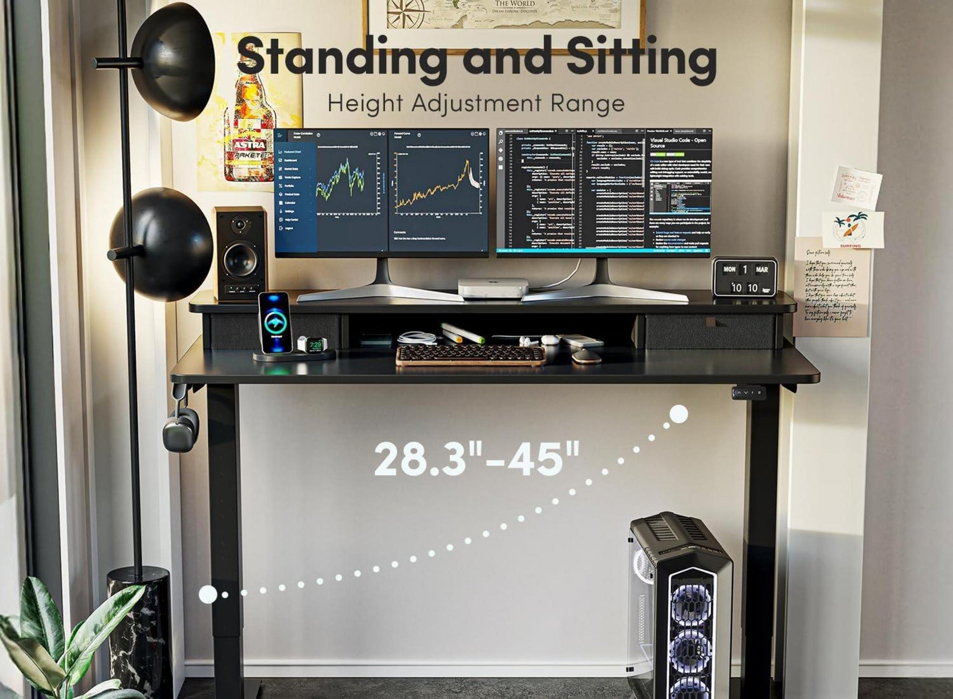 Höhenverstellbarer Elektrischer Stehtisch Doppelschublade 120x60cm