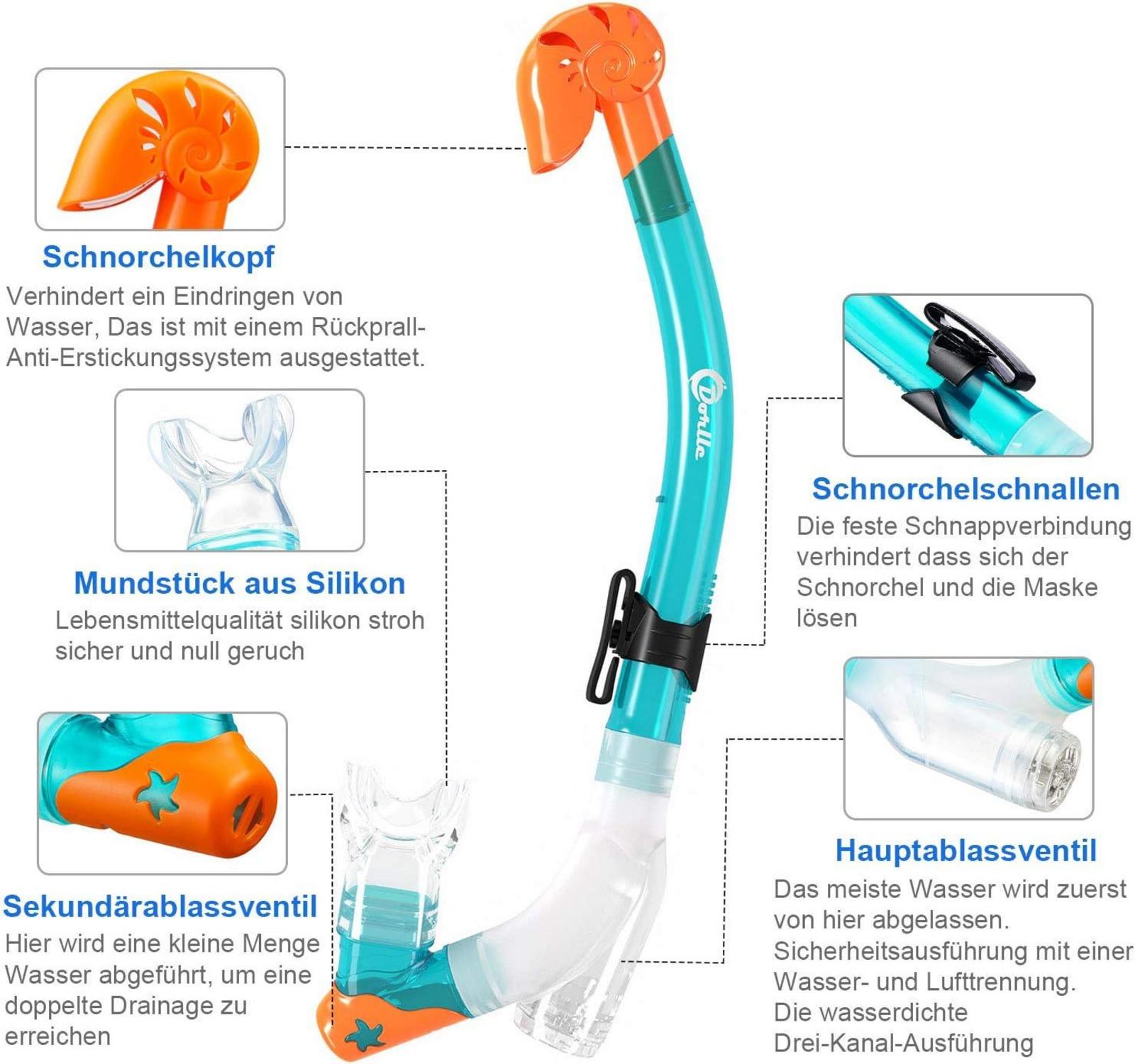 Kinder Schnorchelset Tauchset mit 3-Kanal Dry Schnorchel Grün