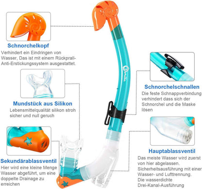 Kinder Schnorchelset Tauchset mit 3-Kanal Dry Schnorchel Grün
