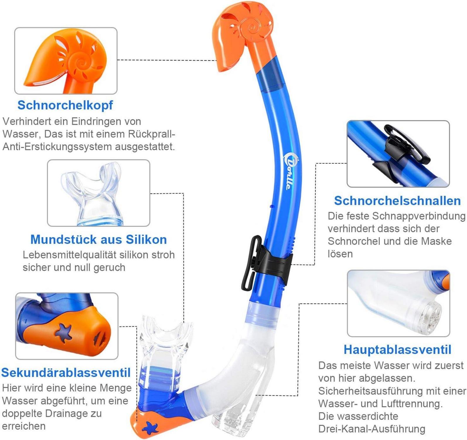 Kinder Schnorchelset mit Dry Schnorchel und Taucherbrille Blau Megaset