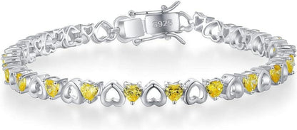 Damen Armband Silber Zirkonia Gelb Kristall Geschenkbox 21cm