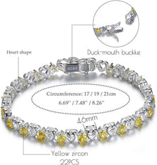 Damen S925 Silber Armband Gelb Kristall Herz 21cm