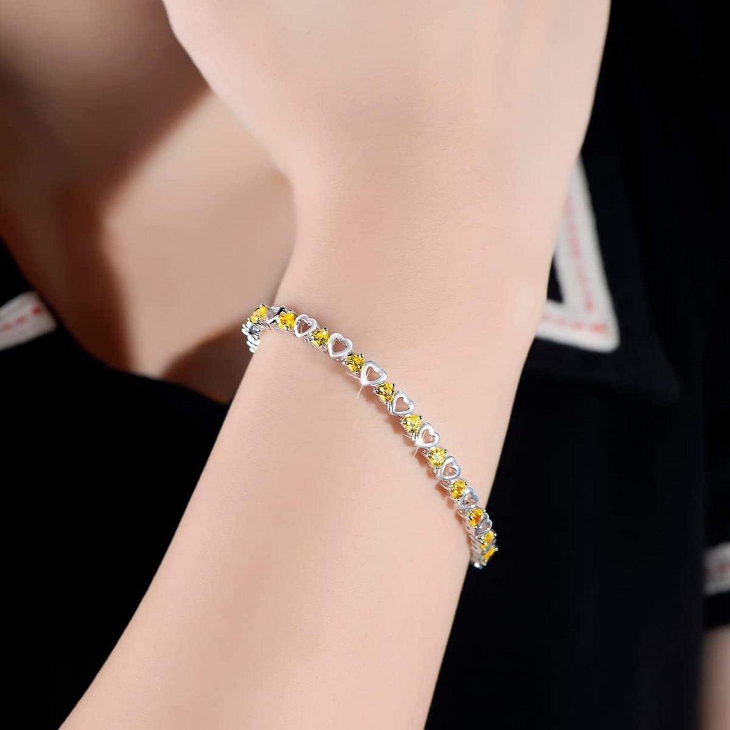 Damen Armband 925 Silber Zirkonia Gelb Kristall Geschenkbox 21cm