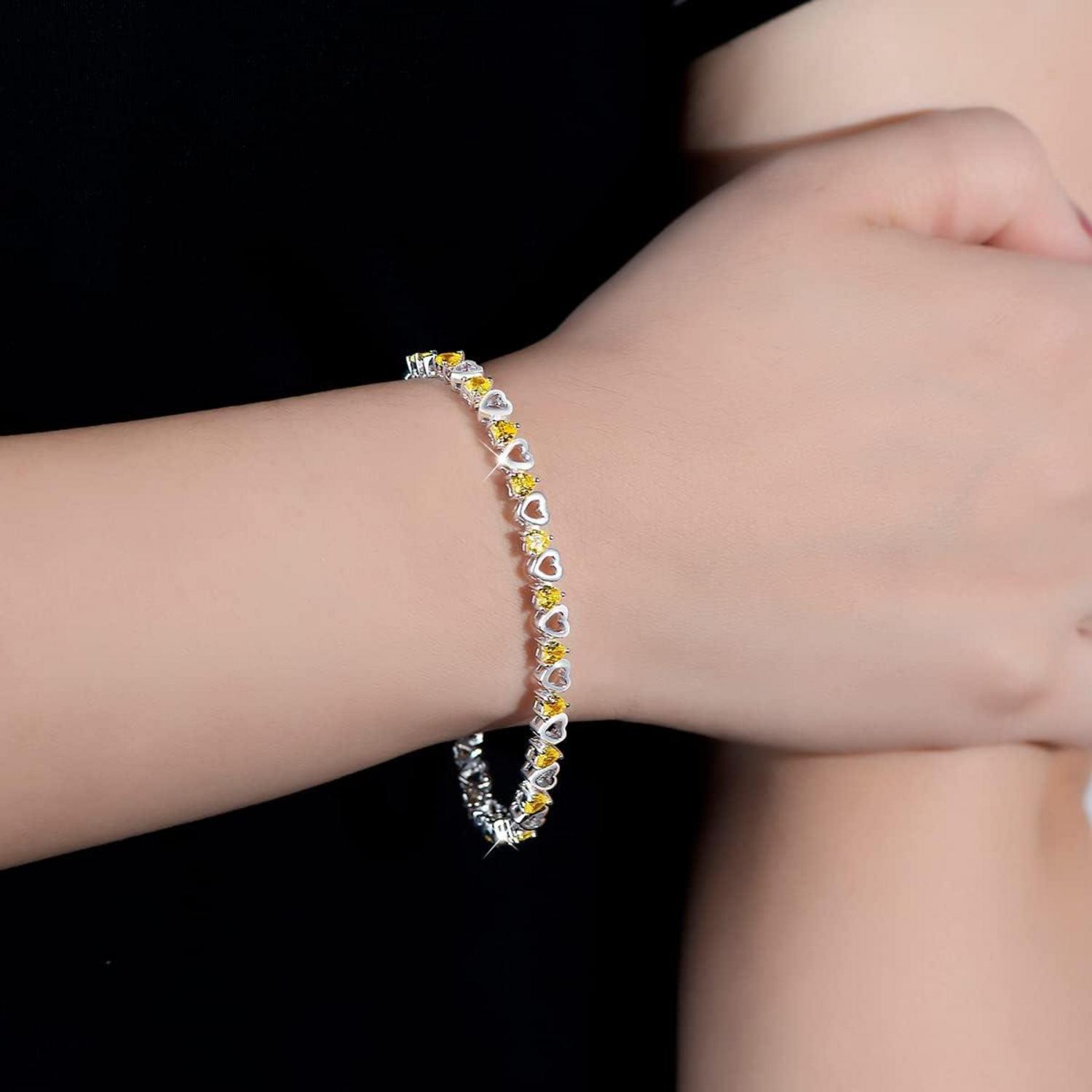 Damen Armband 925 Silber Zirkonia Gelb Kristall Geschenkbox 21 cm