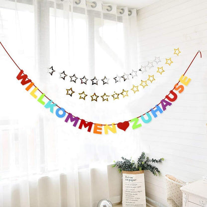 Buntes Willkommen Zuhause Filz Banner Deko 6m Band