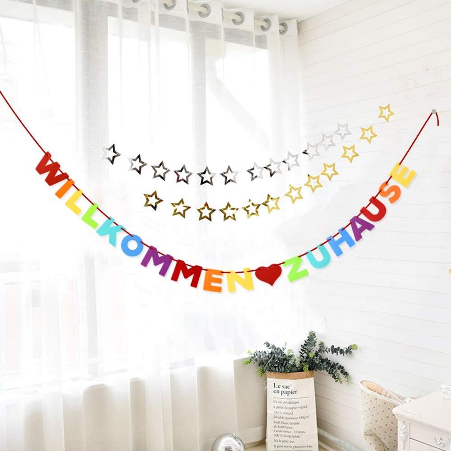 Willkommen Zuhause Girlande Banner Deko Bunt 6m Band