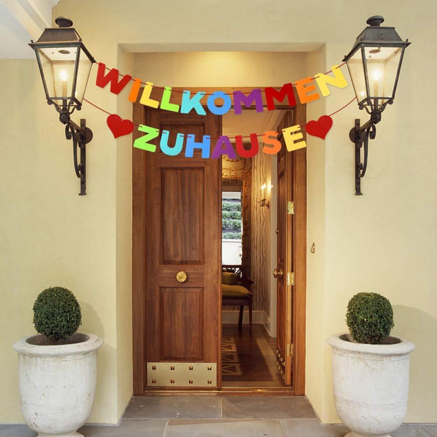 Willkommen Zuhause Banner Deko Girlande 6m Band Bunt