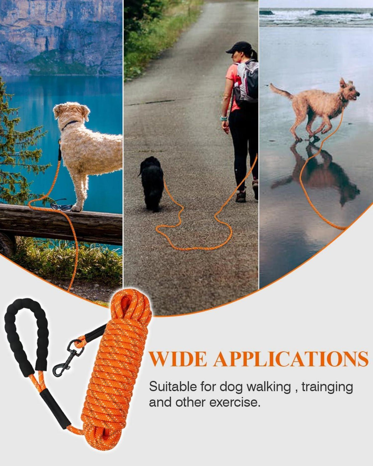 Schleppleine 10m für Hunde | Reflektierendes Seil | Gepolsterter Griff
