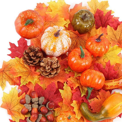 Herbstdekoration 100 Stück Mini Kürbisse Eicheln Künstliche Blätter Halloween