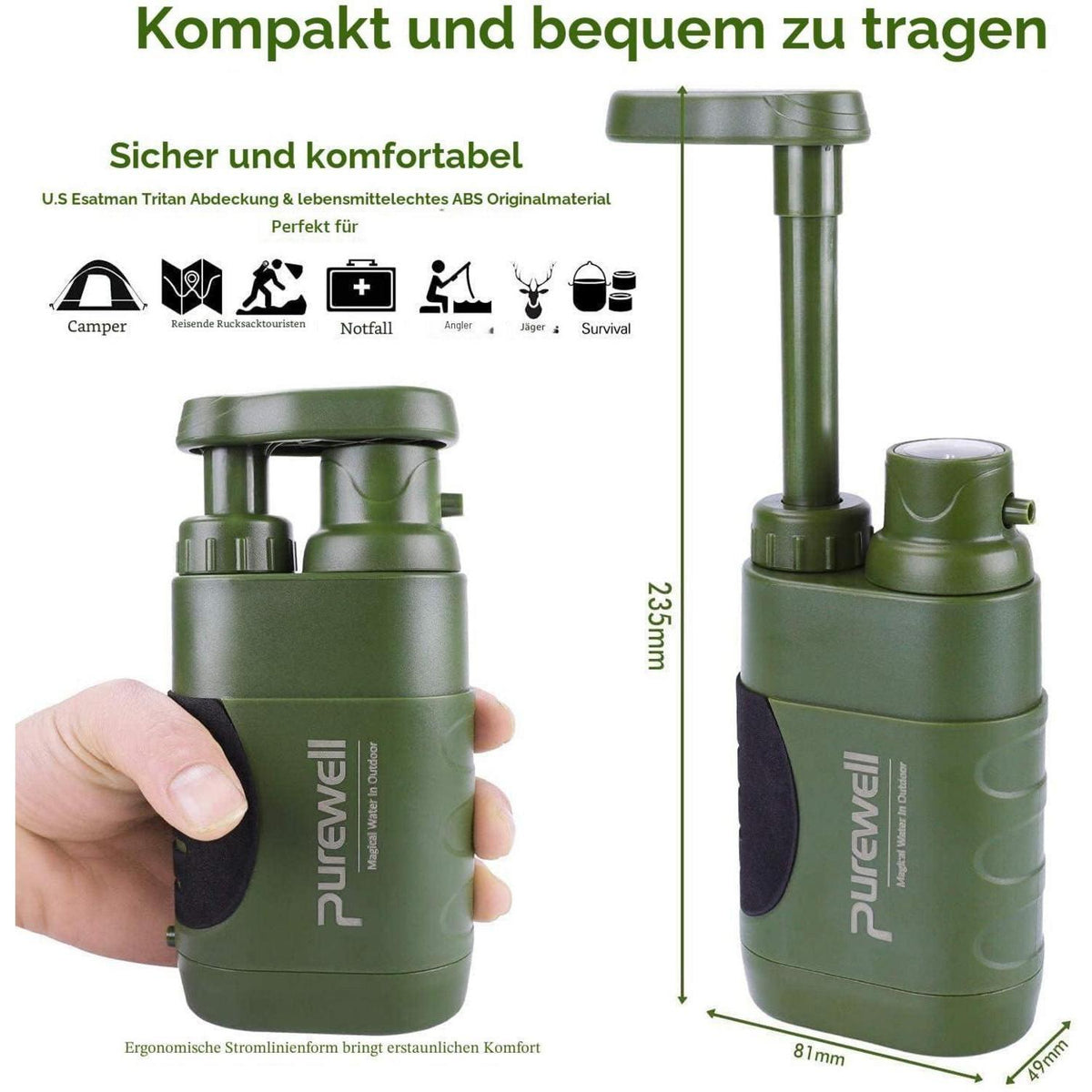 Tragbarer Wasserfilter mit Pumpe – Outdoor Survival 0.01 Mikron