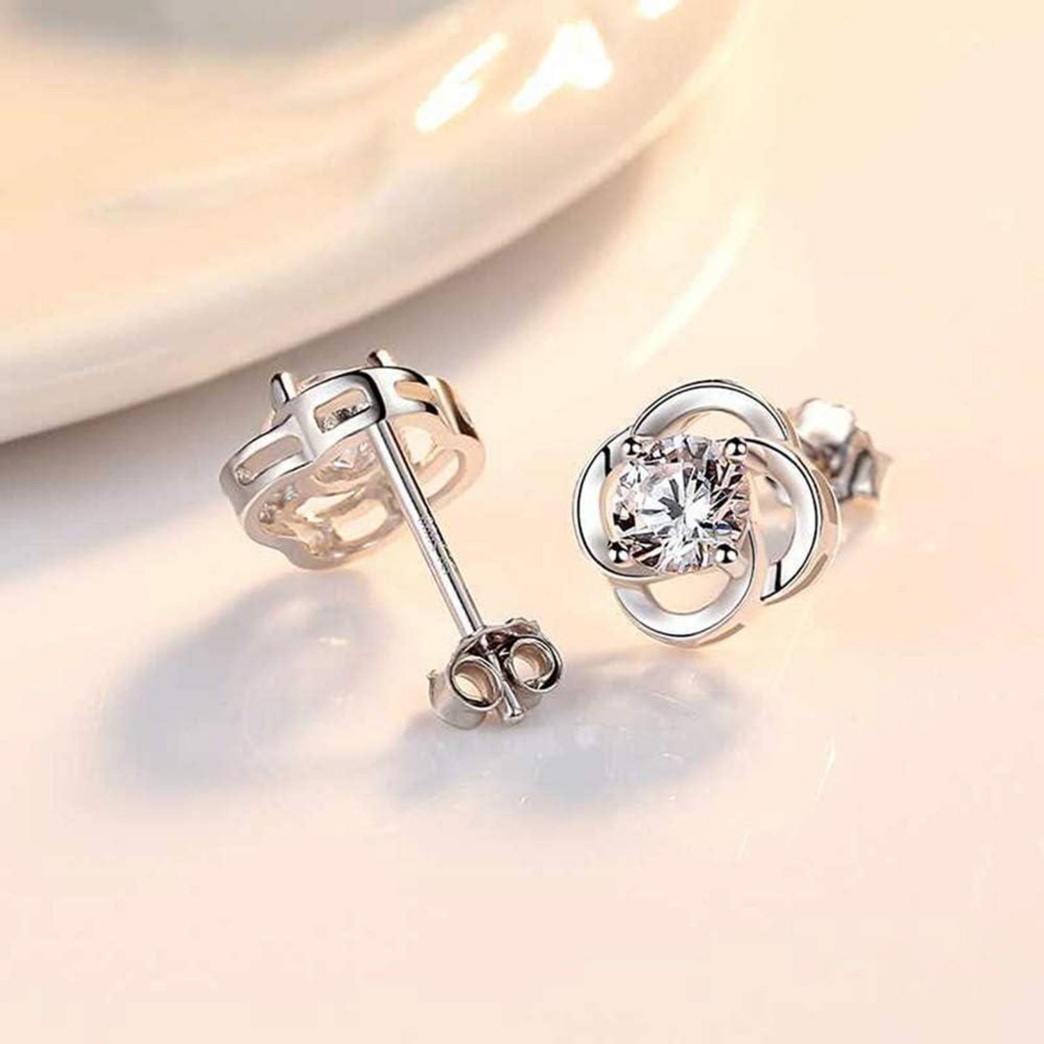Silber 925 Klee Ohrstecker mit Weiß Zirkonia Damen Ohrringe