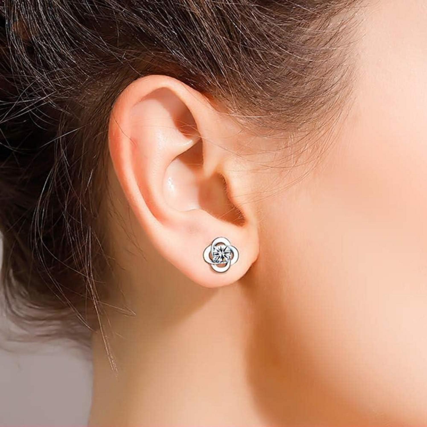 Ohrstecker Silber 925 Klee Ohrringe Damen 5A Weiß/Blau Zirkonia