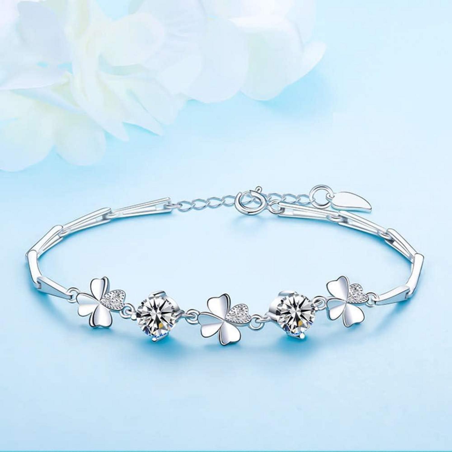 Josfeva Schmuckset Damen Silber 925 5A Zirkonia Herz Halskette Armband Ohrstecker 45cm
