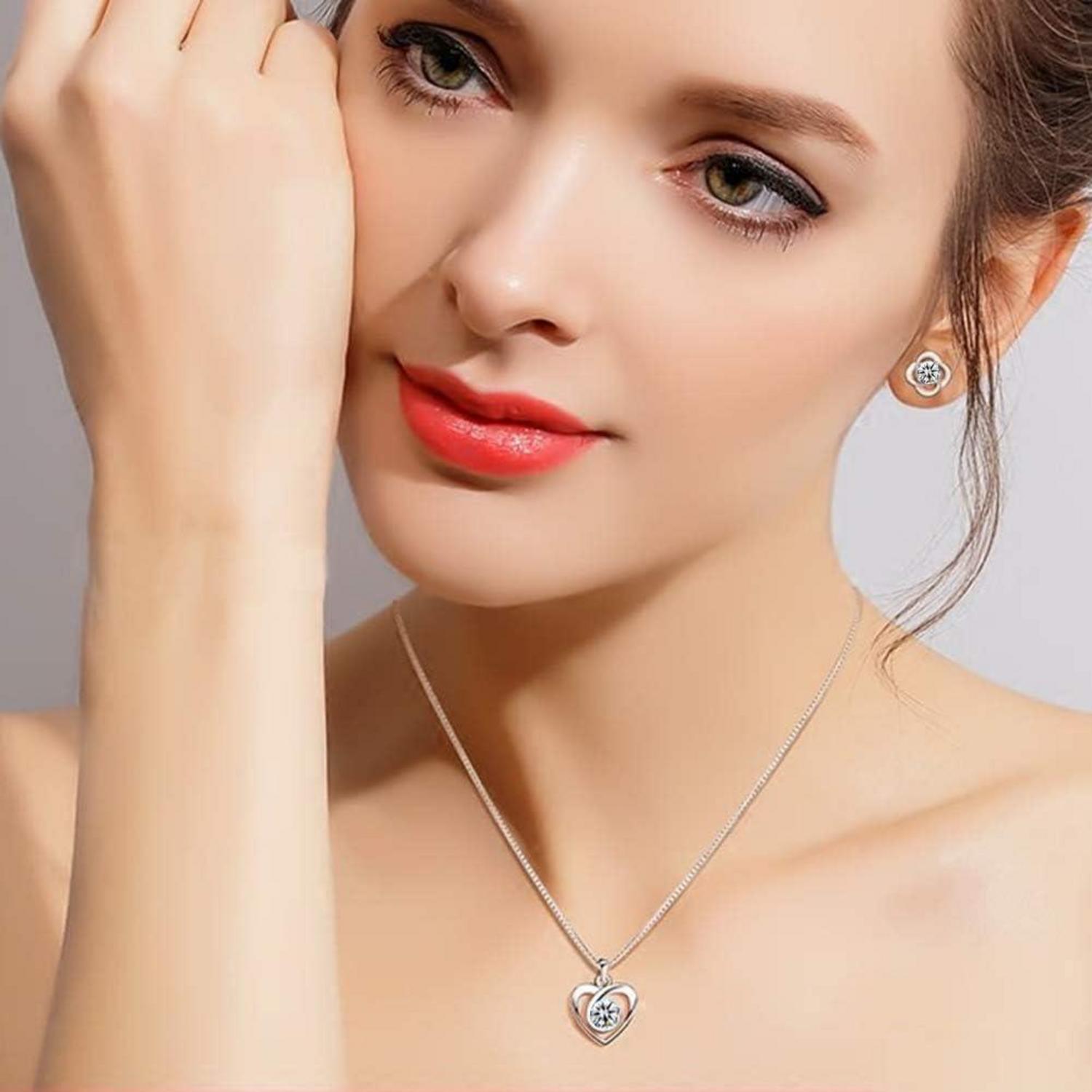 Josfeva Damen Schmuck Set 925 Silber Herz Klee Armband Ohrstecker Zirkonia