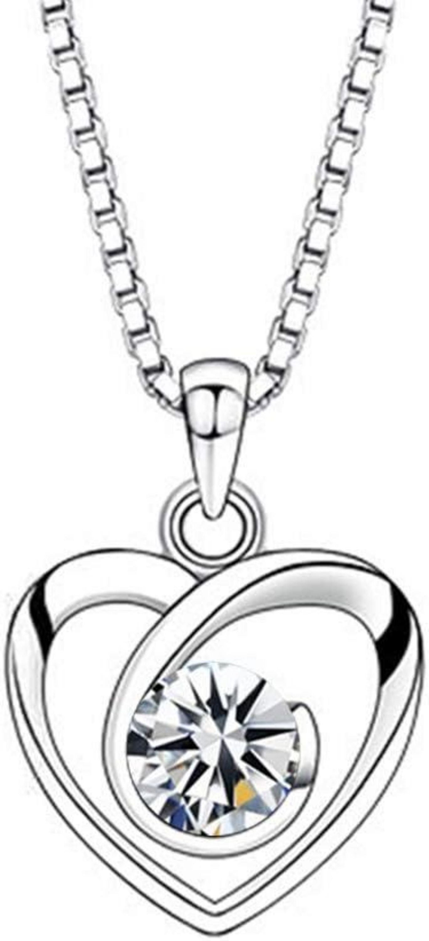 Damen Herz Halskette 925 Silber mit Zirkonia Anhänger