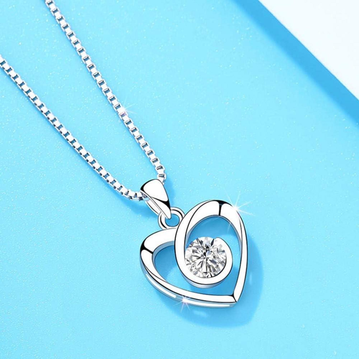 Damen Herz Halskette 925 Silber mit Zirkonia Anhänger