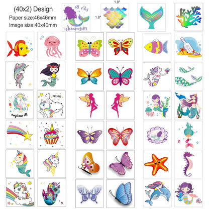 80x Glitzer Tattoo Set für Mädchen, Schmetterling Meerjungfrau Einhorn, temporäre Tattoos Kindergeburtstag