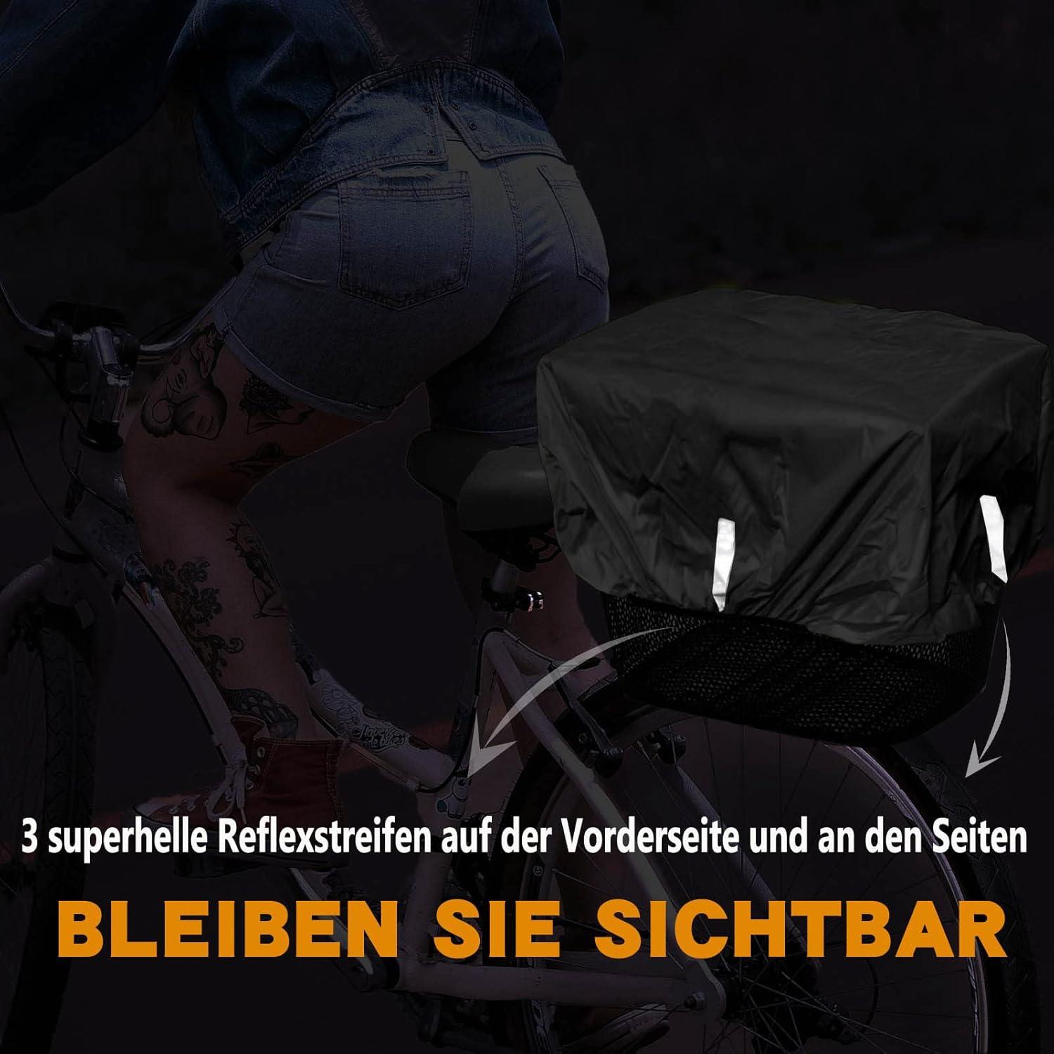 Fahrrad Korbabdeckung wasserdicht mit Reflektorstreifen Schwarz