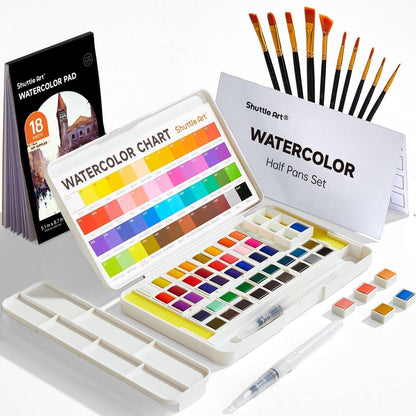 Aquarellfarben Set 48 Wasserfarben 2 Wasserpinsel 10 Pinsel