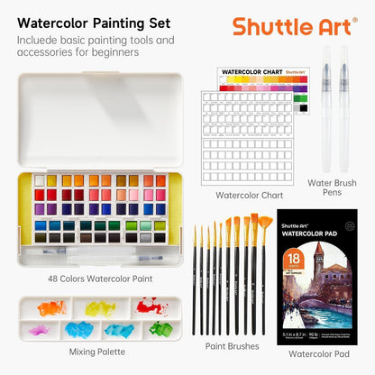 Aquarellfarben Set 48 Wasserfarben 2 Wasserpinsel 10 Pinsel
