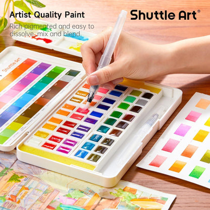 Aquarellfarben Set 48 Wasserfarben 2 Wasserpinsel 10 Pinsel