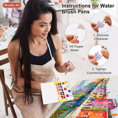 Aquarellfarben Set 48 Wasserfarben 2 Wasserpinsel 10 Pinsel